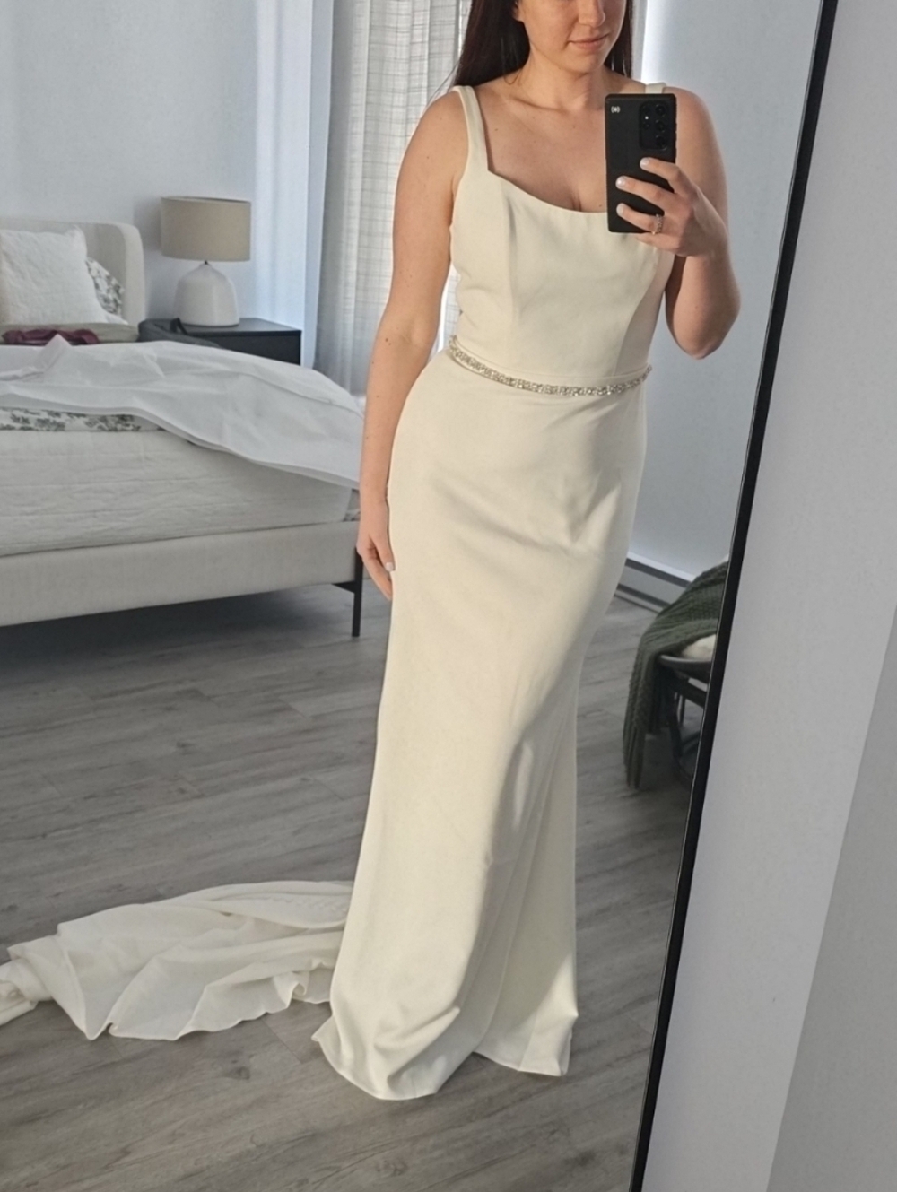 Elegant Cream Bridal Gown with Beaded Waist